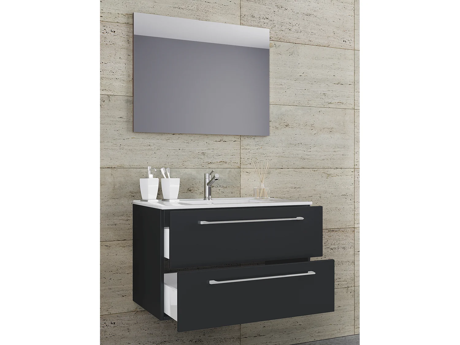 Bathroom furniture washbasin Badinos Black H. 92 x W. 80 x D. 46 cm