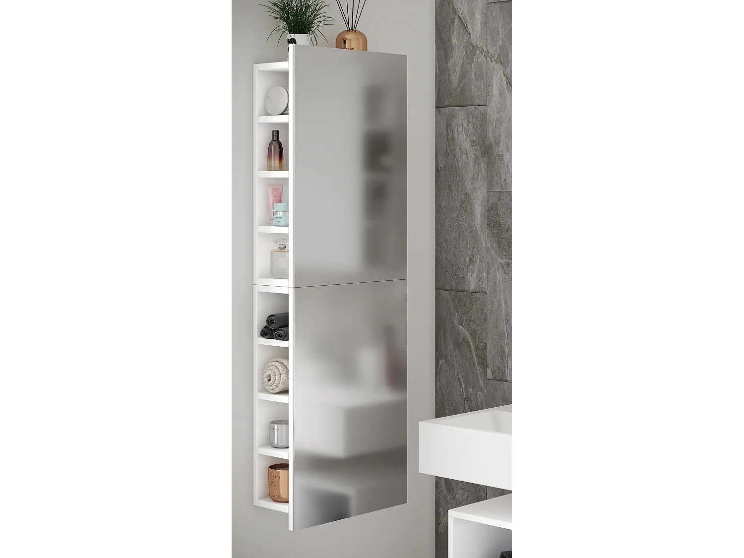 Bathroom furniture Mirror cabinet Flandu White H. 118 x W. 40 x D. 15 cm