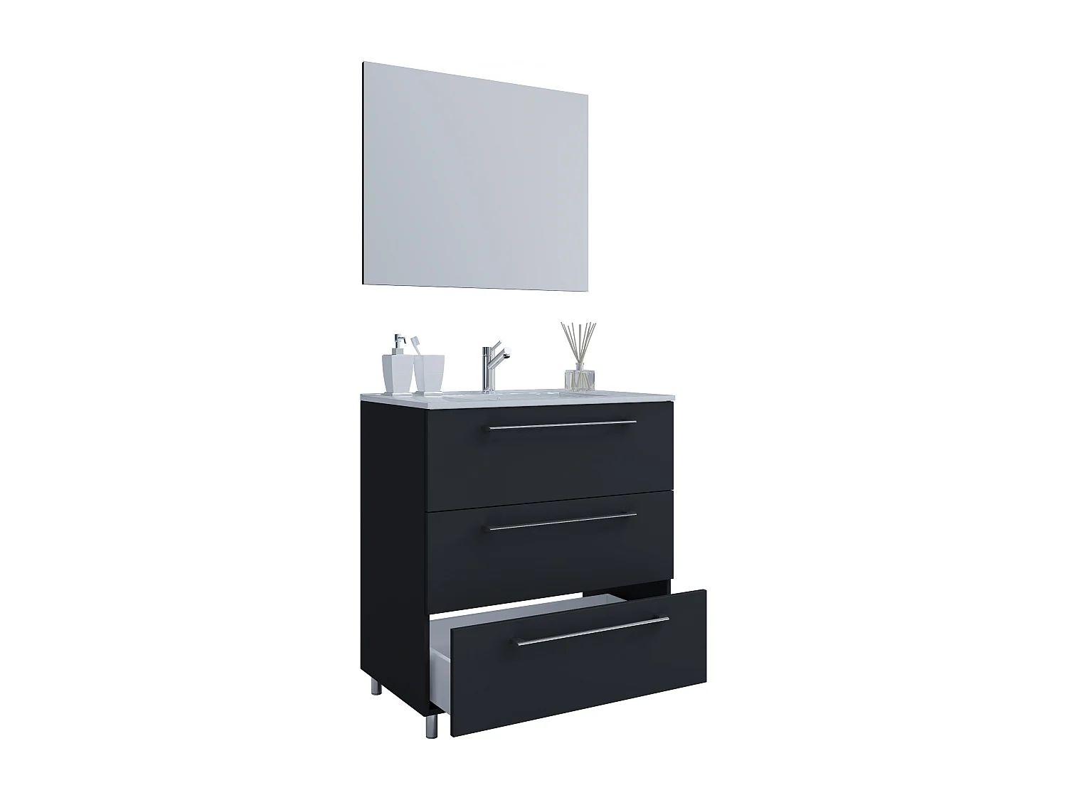 Bathroom furniture washbasin Badinos Black H. 143 x W. 80 x D. 46 cm
