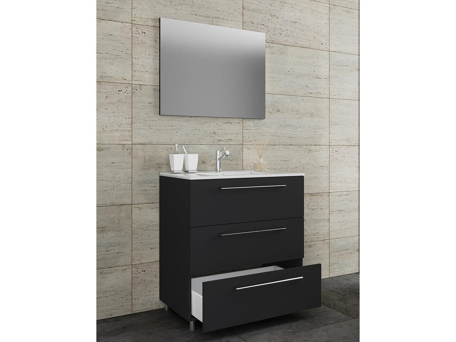 Bathroom furniture washbasin Badinos Black H. 143 x W. 80 x D. 46 cm
