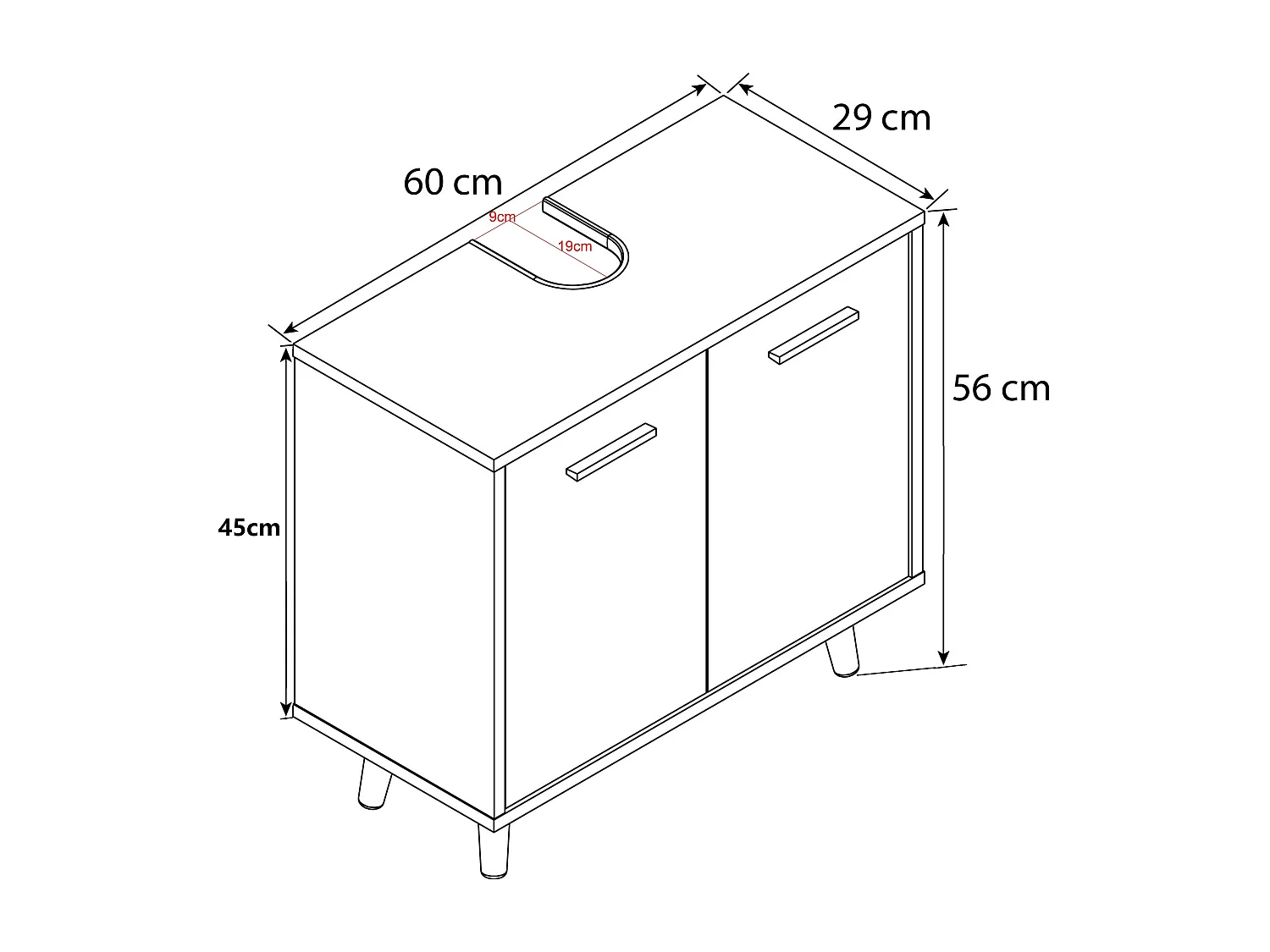 Armário de Bacia de Madeira VCM | Gabinete de Banheiro | Dimensões: A. 56 x L. 60 x P. 28 cm | 2 Portas Rotativas Grandes - Landos (Carvalho Branco / Mel)
