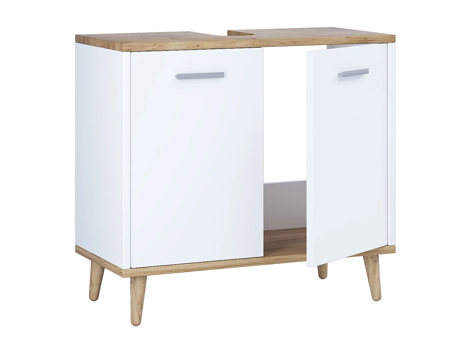 Mobilier de badge : sous-armoire de lavage Landos H. 56 x L. 60 x P. 28 cm Blanc/Hong Eiche