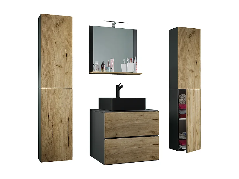 Lavatório de móveis de banheiro Lendas Antracite/carvalho mel A. 150 x L. 127 x P. 52 cm