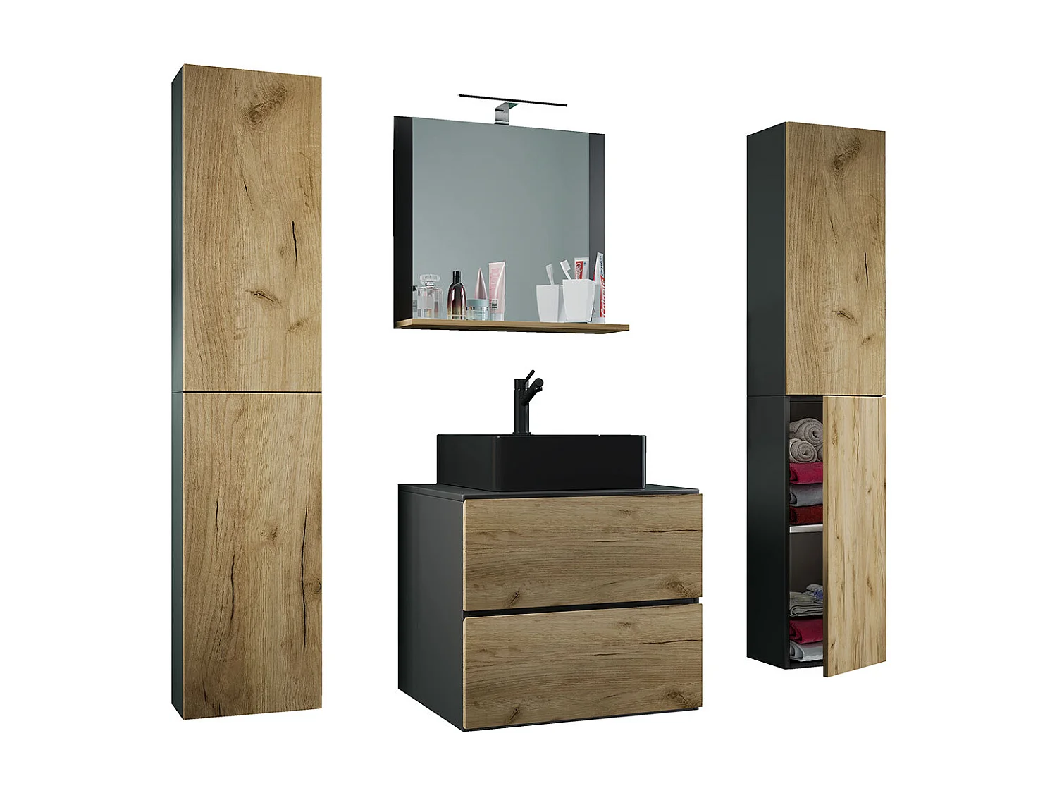 5-tlg Waschtisch Badmöbel 60cm Lendas XL Schublade