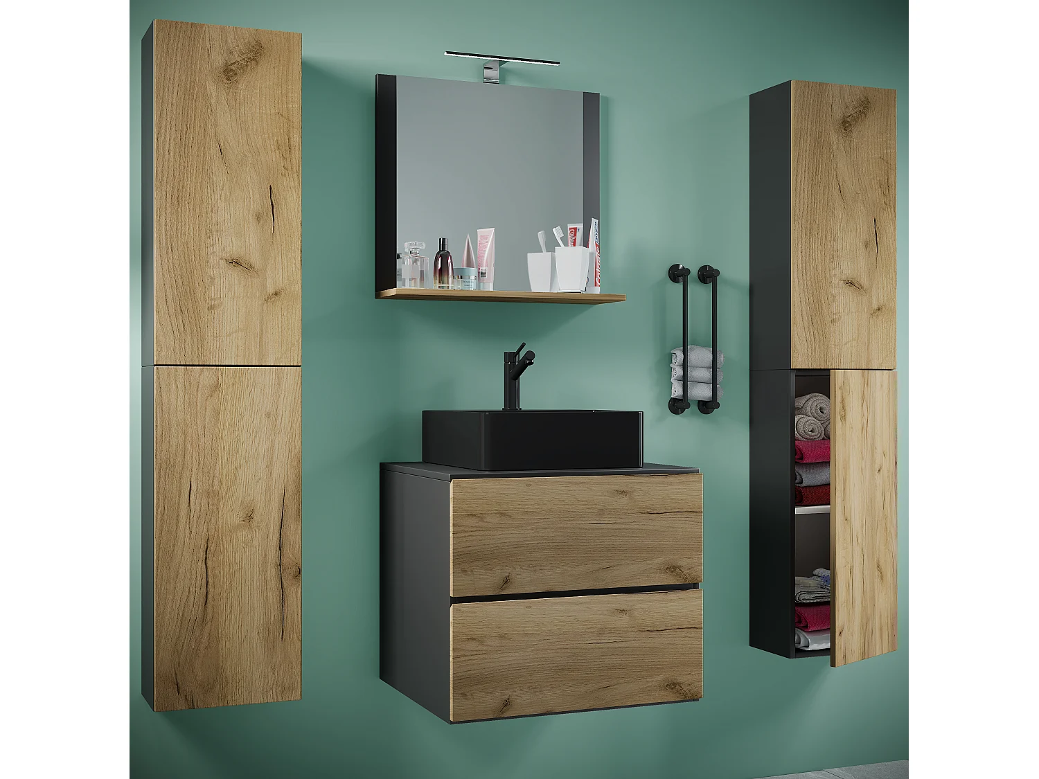 5-tlg Waschtisch Badmöbel 60cm Lendas XL Schublade