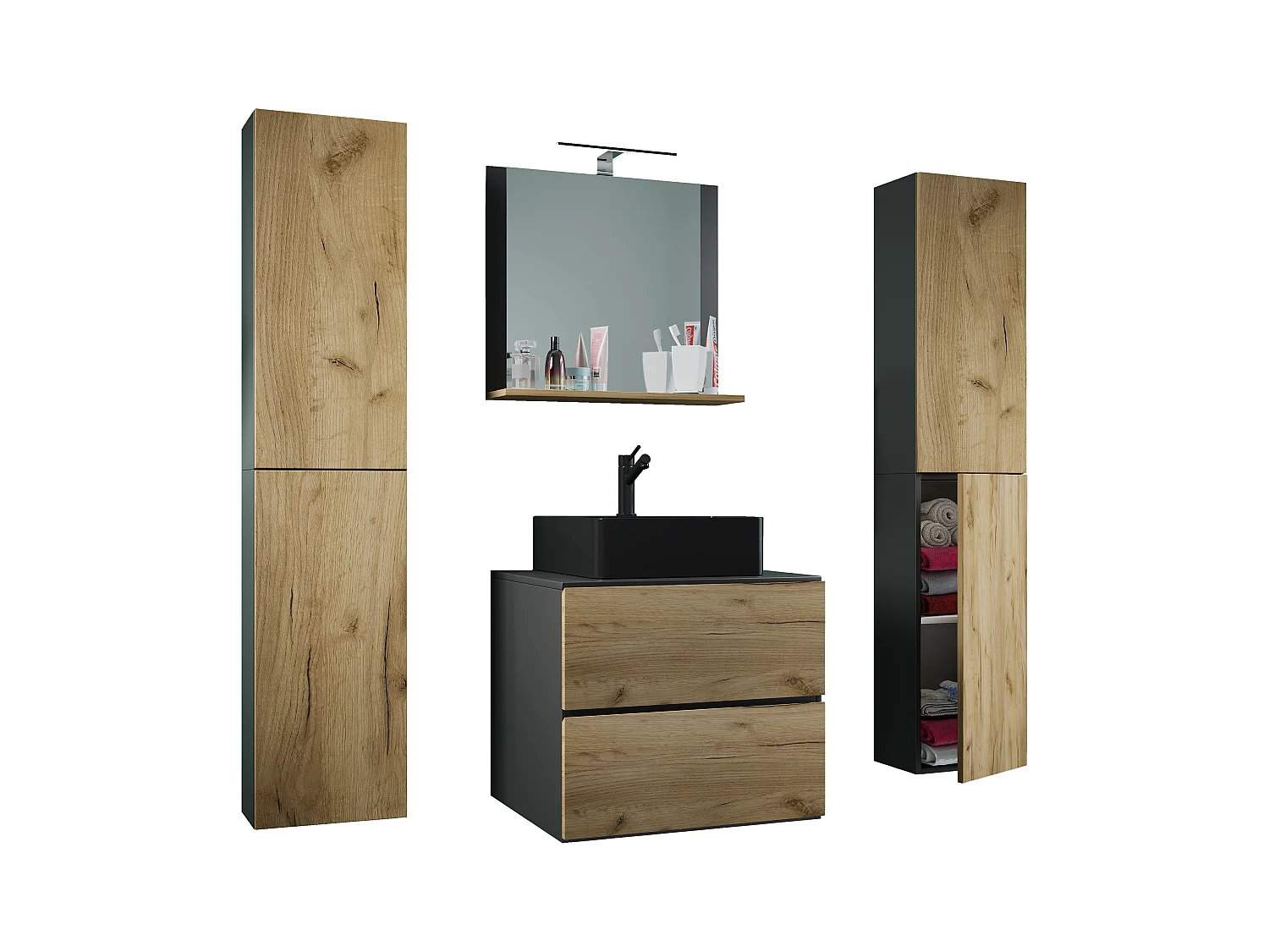5-tlg Waschtisch Badmöbel 60cm Lendas XL Schublade