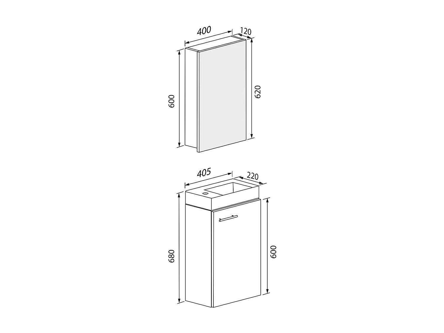 Bathroom furniture washbasin Slito Black H. 130 x W. 41 x D. 22 cm