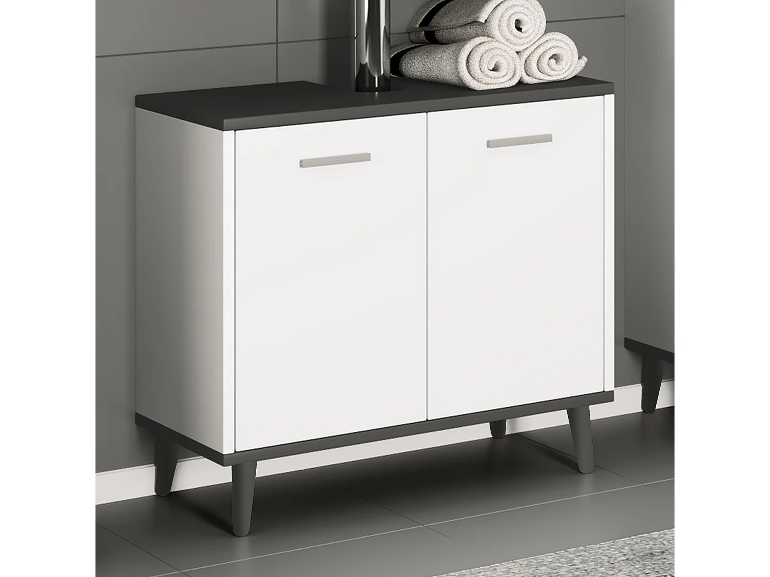 Mobilier de badge : sous-armoire de lavage Landos H. 56 x L. 60 x P. 28 cm Blanc / Anthrazit