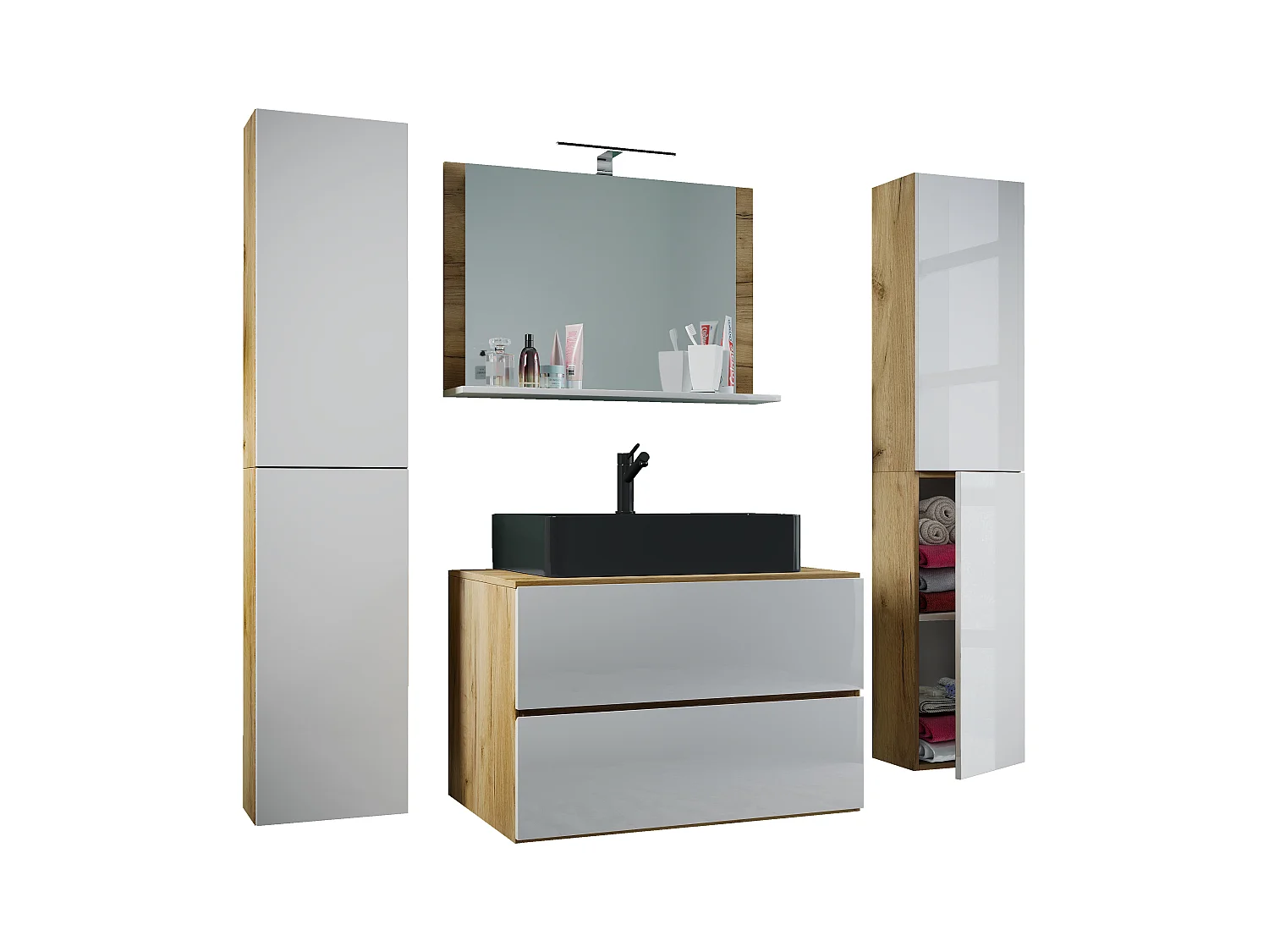 Bathroom furniture washbasin Lendas Honey oak / White H. 150 x W. 147 x D. 52 cm