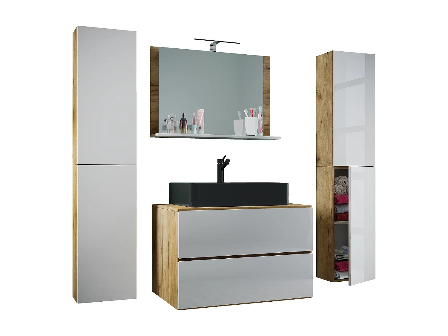 Bathroom furniture washbasin Lendas Honey oak / White H. 150 x W. 147 x D. 52 cm