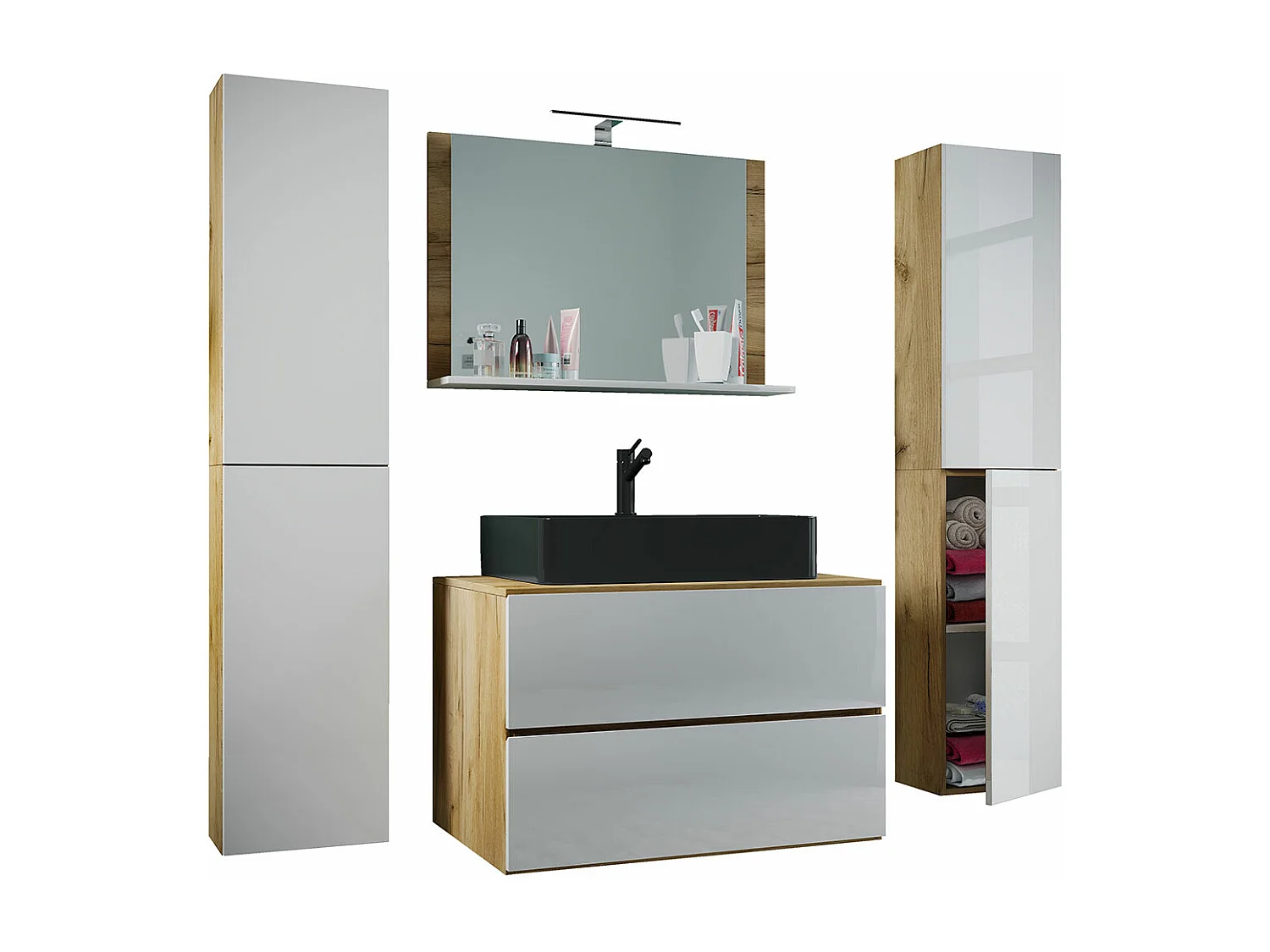 Bathroom furniture washbasin Lendas Honey oak / White H. 150 x W. 147 x D. 52 cm