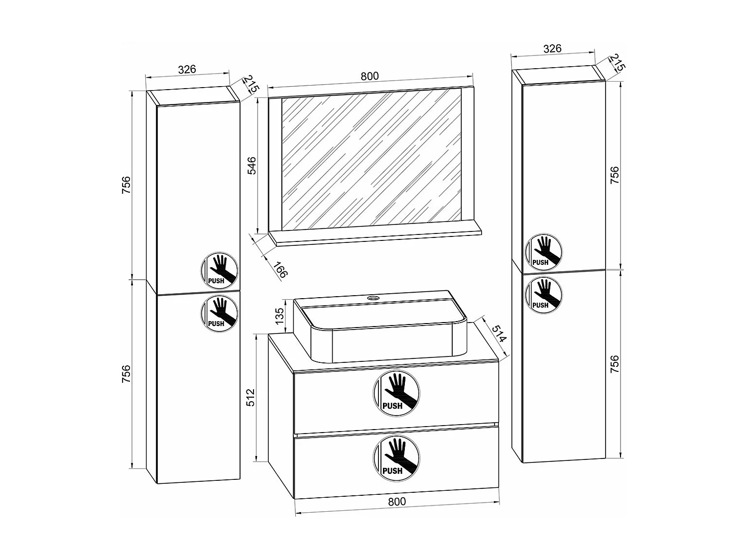 Bathroom furniture washbasin Lendas Honey oak / White H. 150 x W. 147 x D. 52 cm