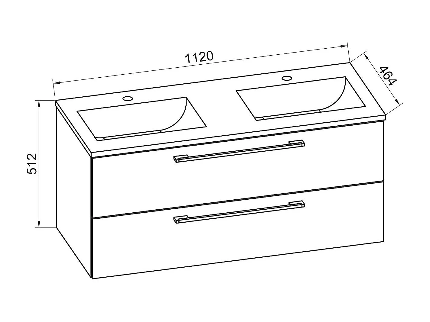 VCM 2 pcs Lavatório duplo | 2x lavatório | Móveis de casa de banho com lavatório de cerâmica | A. 51 x L. 112 x P. 46 cm | Lavatório duplo Budasi (Branco)