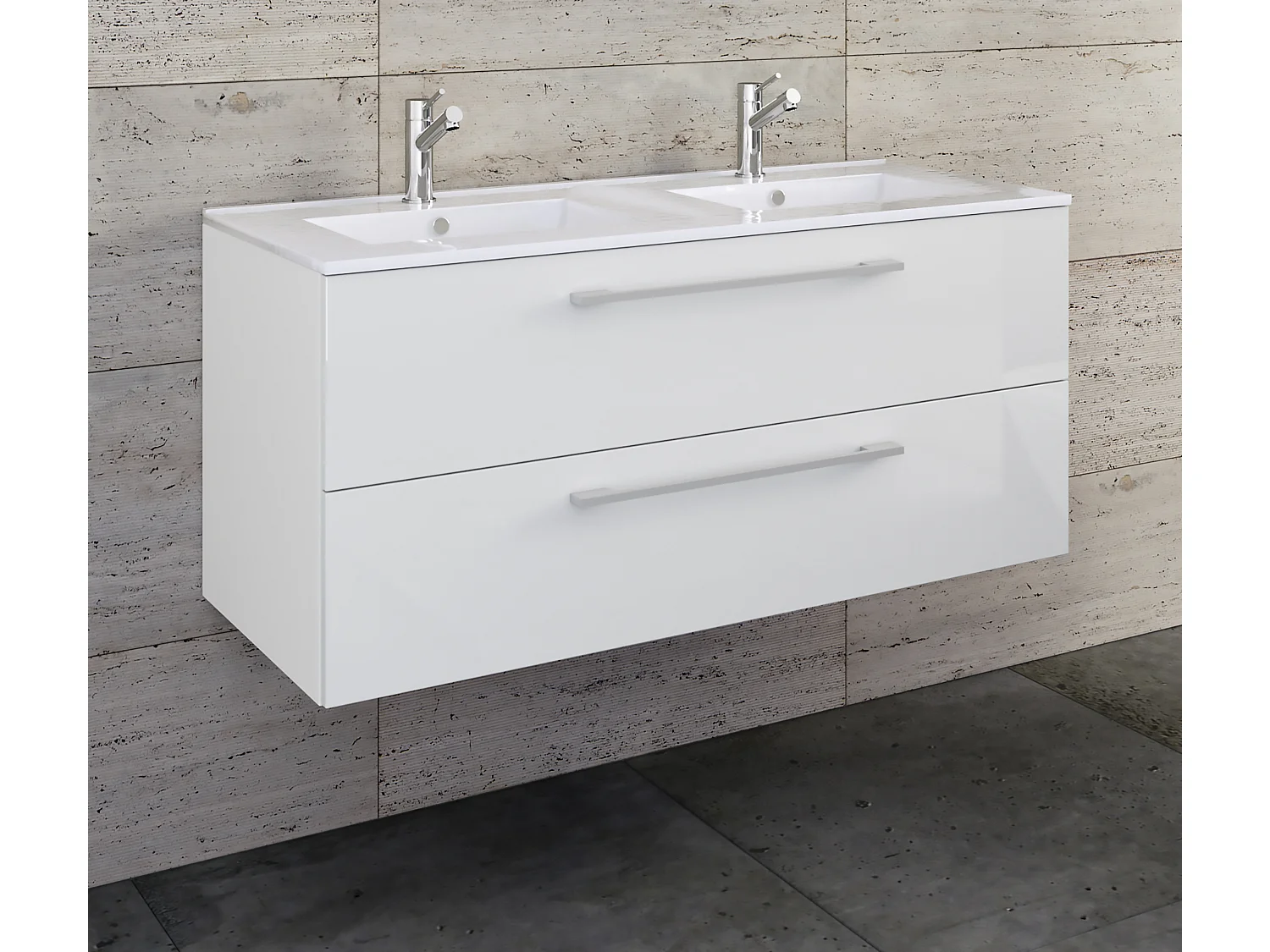 VCM 2 pcs Lavatório duplo | 2x lavatório | Móveis de casa de banho com lavatório de cerâmica | A. 51 x L. 112 x P. 46 cm | Lavatório duplo Budasi (Branco)