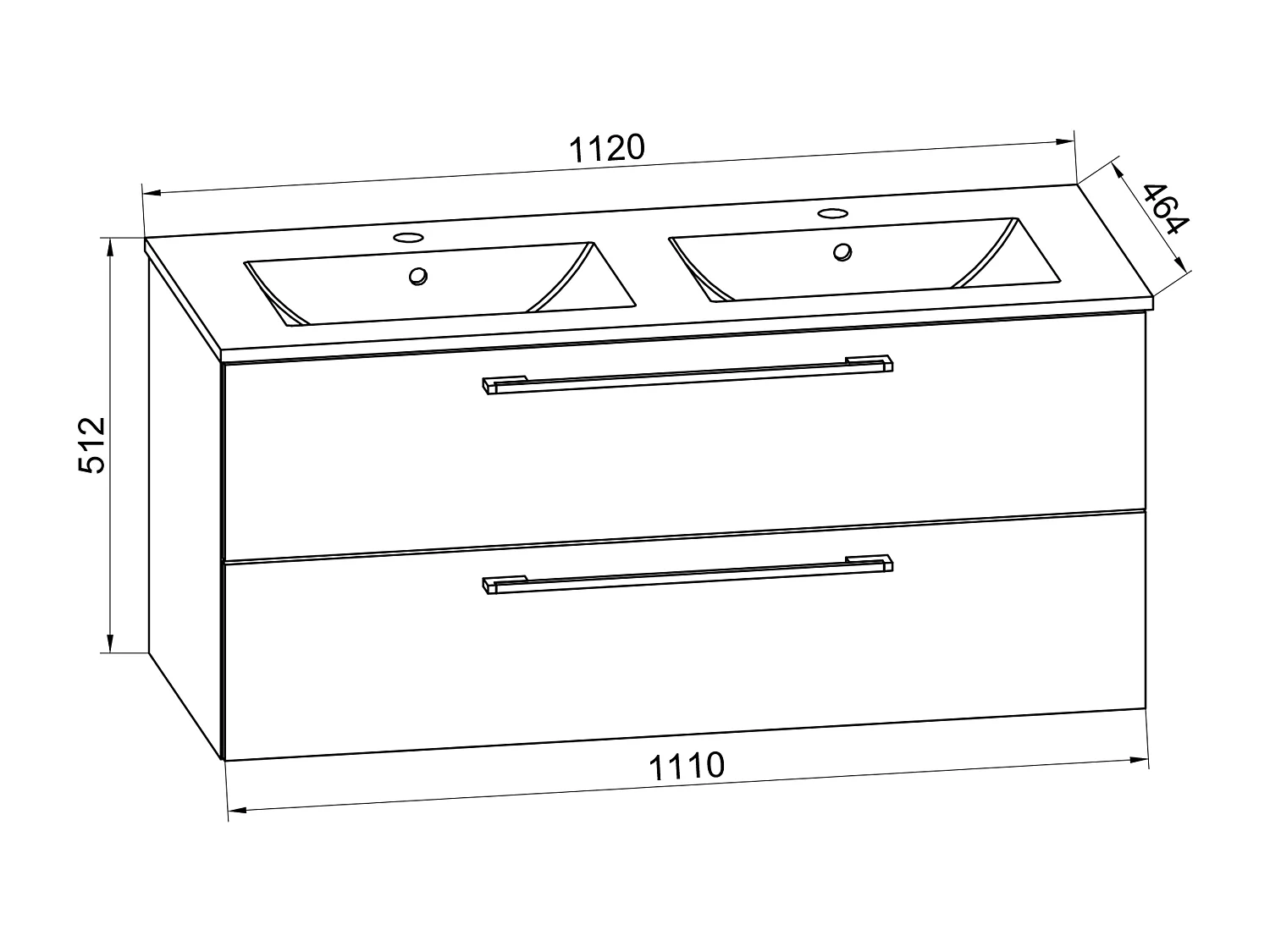 VCM 2 pcs Lavatório duplo | 2x lavatório | Móveis de casa de banho com lavatório de cerâmica | A. 51 x L. 112 x P. 46 cm | Lavatório duplo Budasi (Branco)