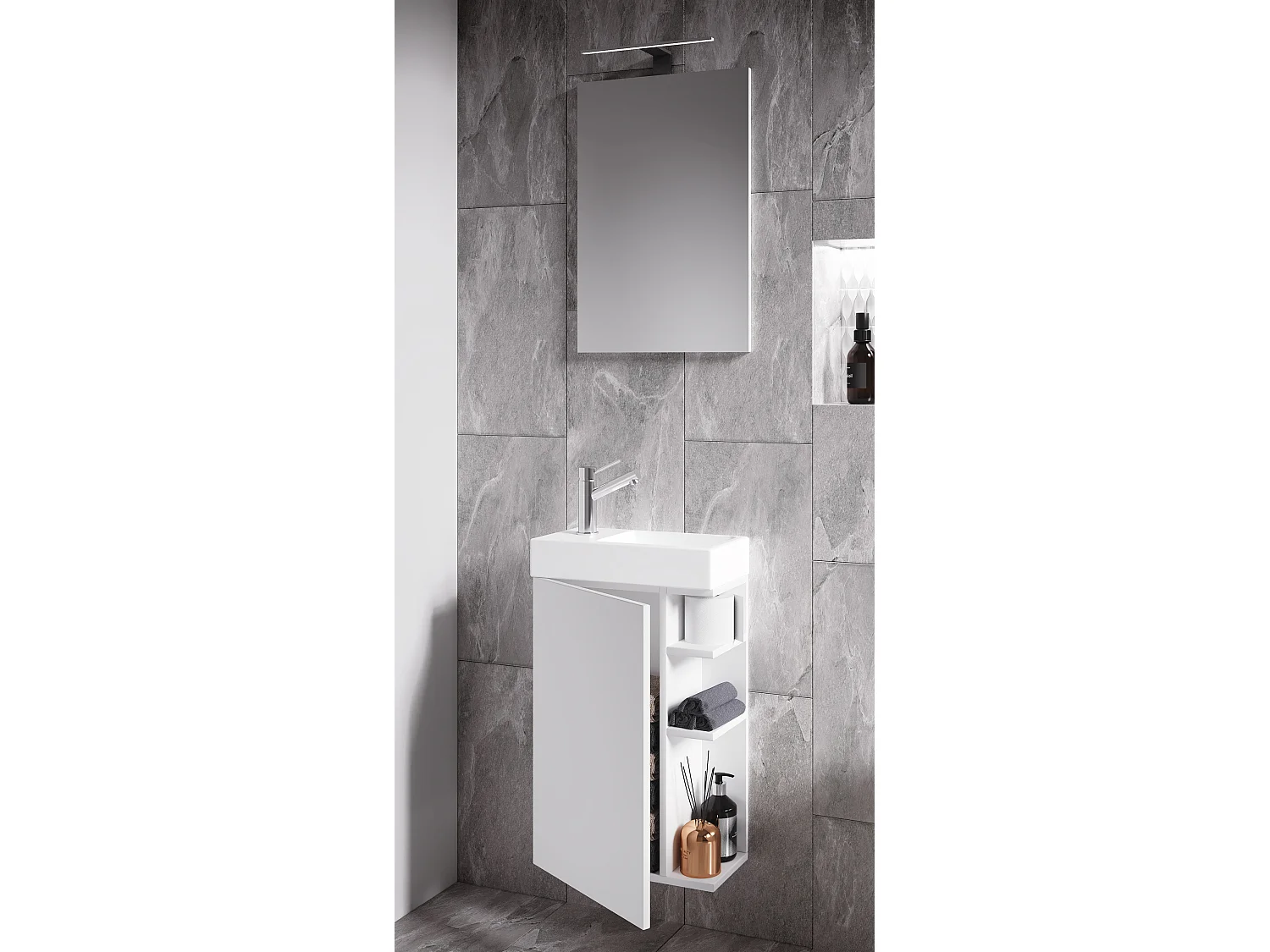 Bathroom furniture washbasin Lumia White H. 129 x W. 40 x D. 22 cm