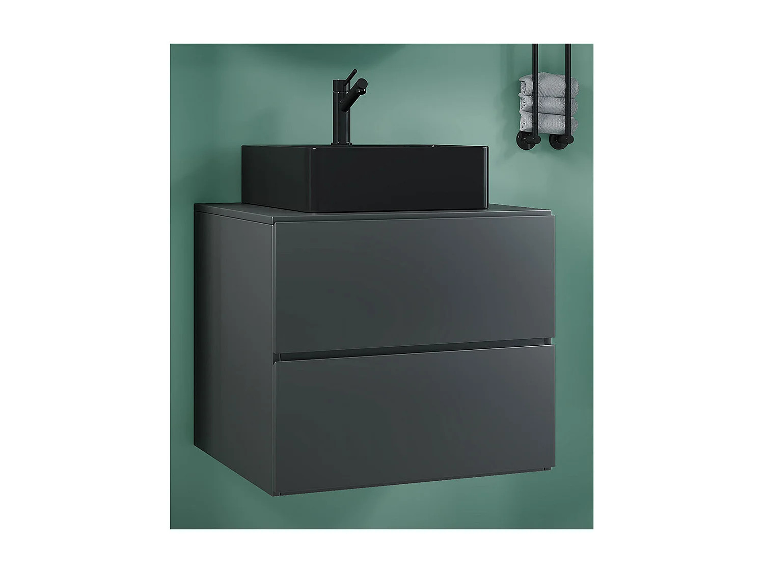 VCM 2 pcs Lavatório | lavatório preto largura inferior do armário 60 cm | Móveis de casa de banho com gavetas | Lendas S BL (Anthracite)