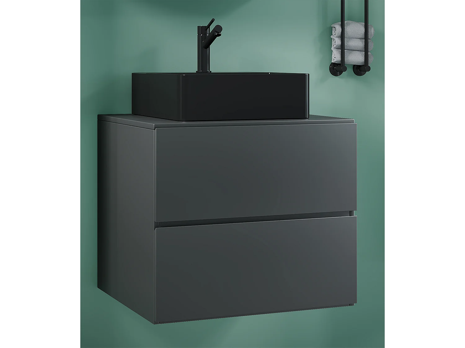 VCM 2 pcs Lavatório | lavatório preto largura inferior do armário 60 cm | Móveis de casa de banho com gavetas | Lendas S BL (Anthracite)