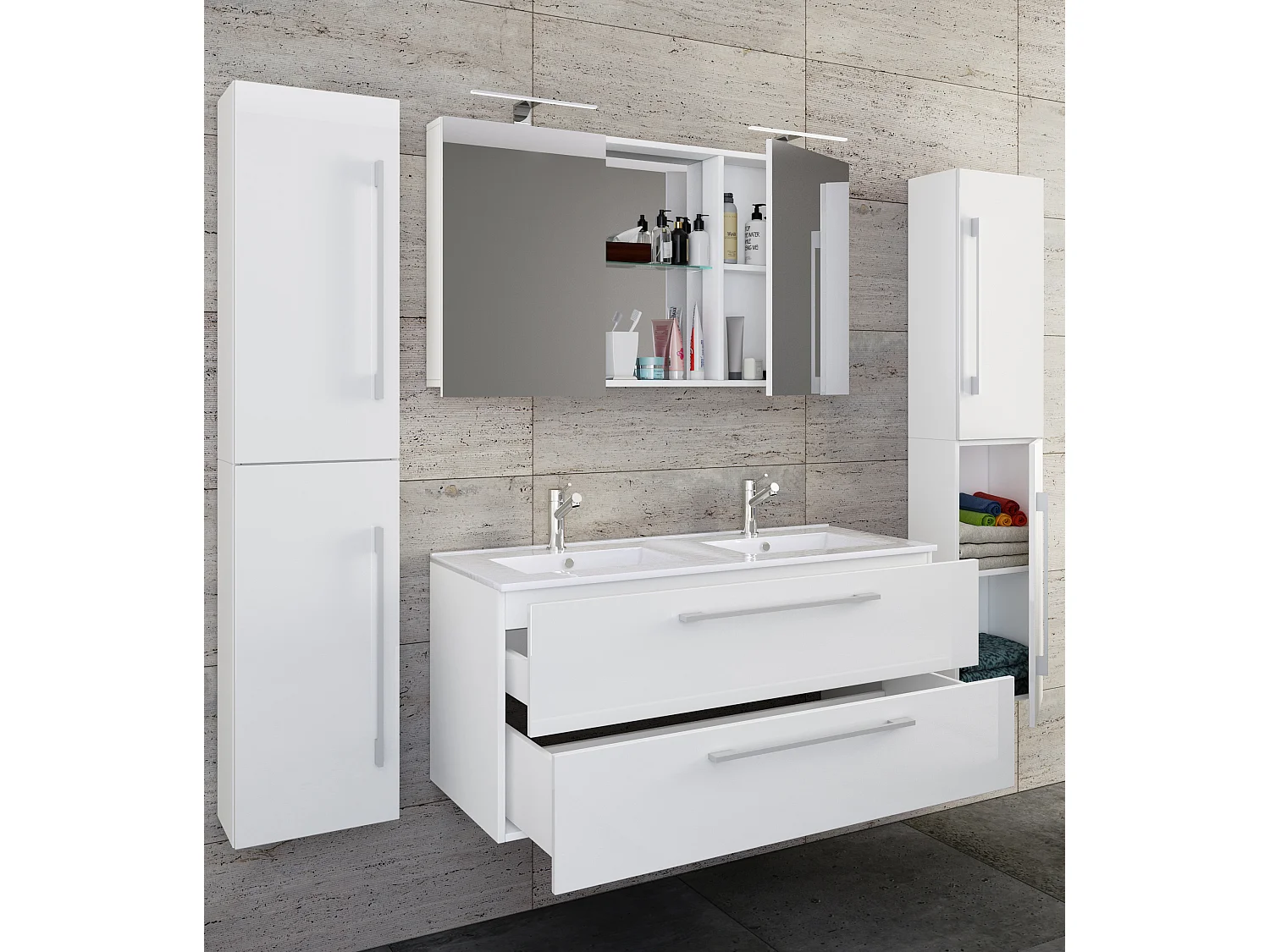 Bathroom furniture washbasin Budasi White H. 150 x W. 178 x D. 46 cm