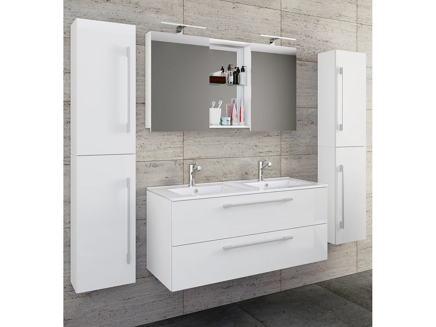 Bathroom furniture washbasin Budasi White H. 150 x W. 178 x D. 46 cm