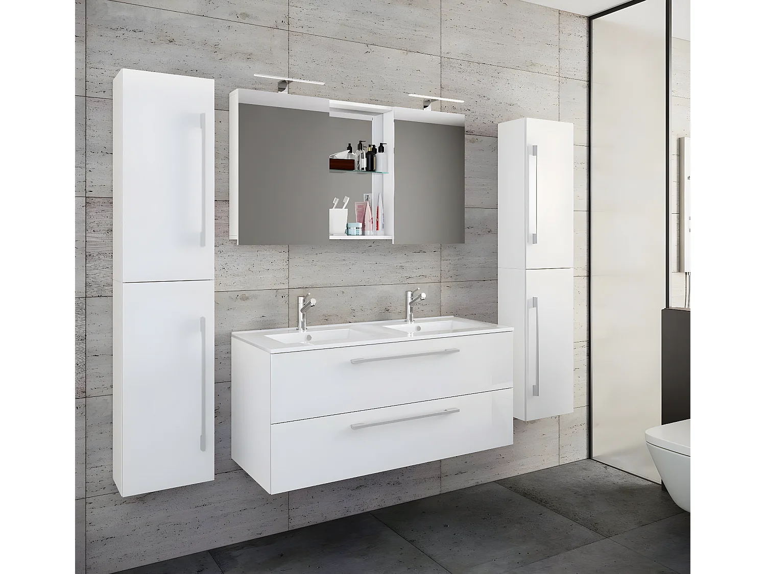 Bathroom furniture washbasin Budasi White H. 150 x W. 178 x D. 46 cm