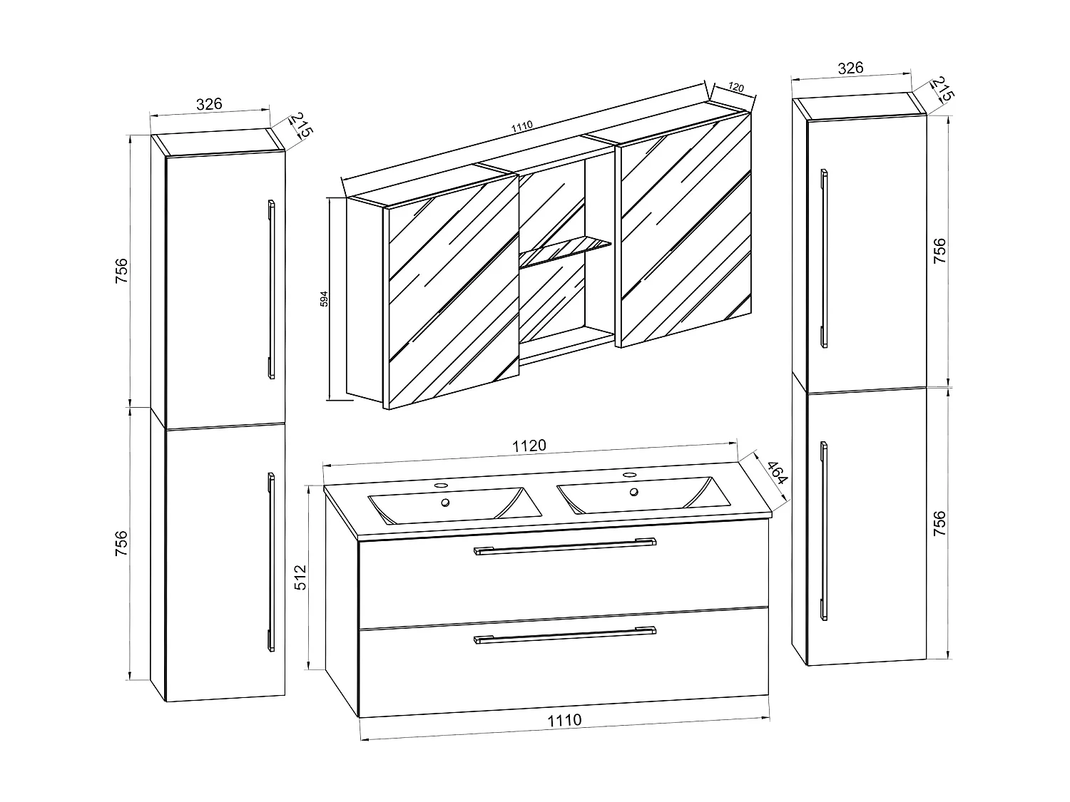 Bathroom furniture washbasin Budasi White H. 150 x W. 178 x D. 46 cm