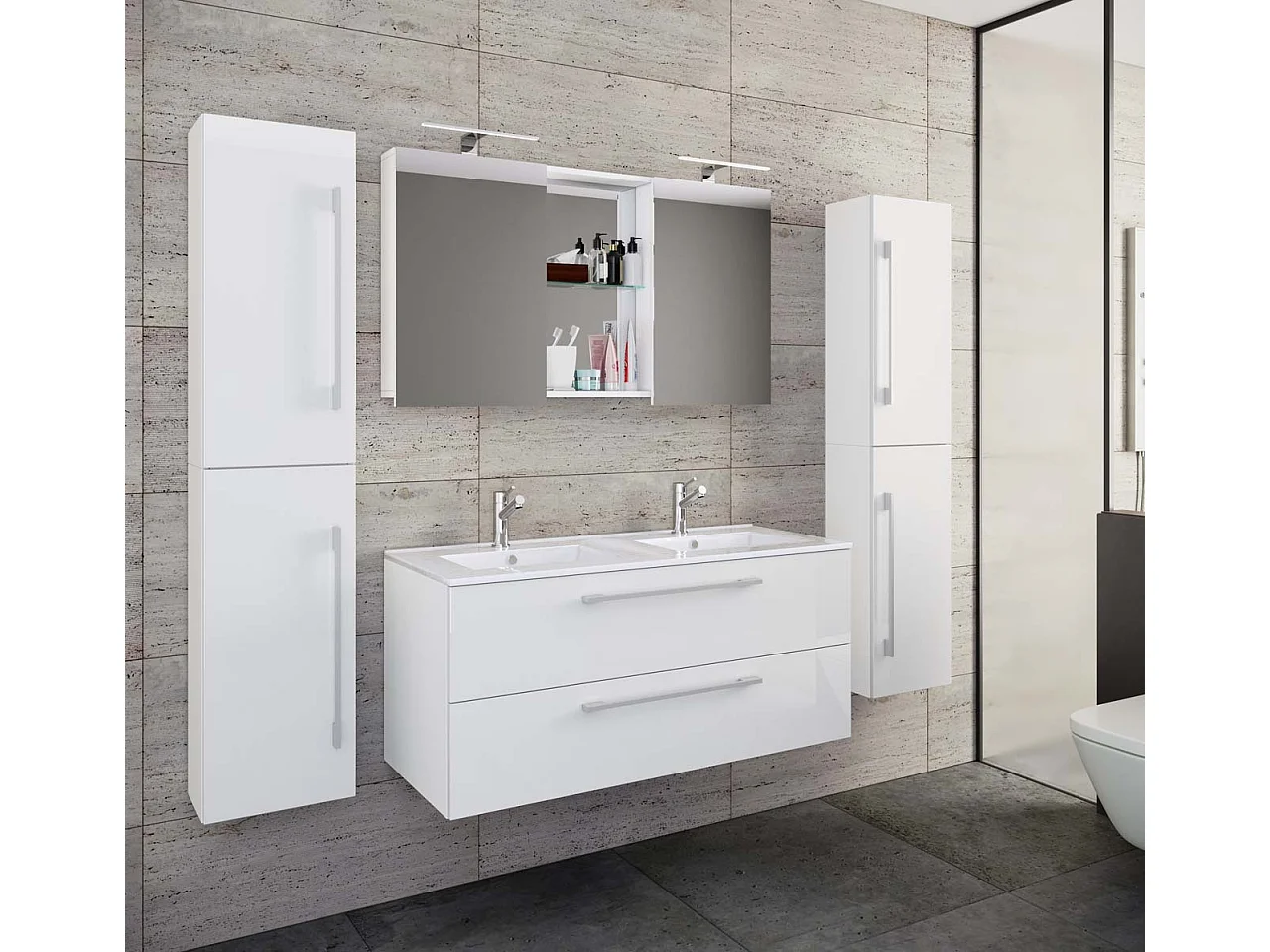 Bathroom furniture washbasin Budasi White H. 150 x W. 178 x D. 46 cm