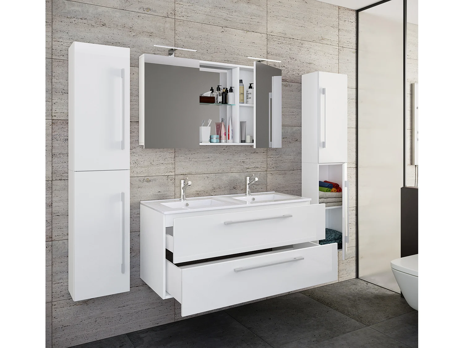 Bathroom furniture washbasin Budasi White H. 150 x W. 178 x D. 46 cm