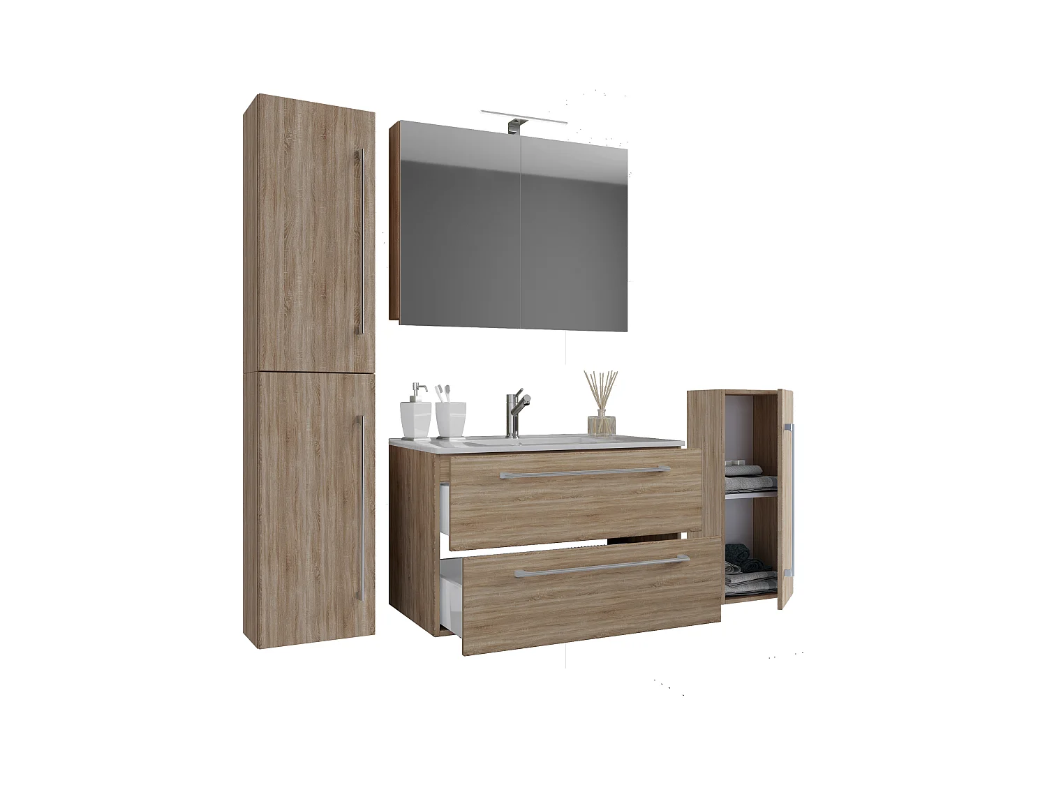 Bathroom furniture washbasin Badinos Sonoma Oak H. 152 x W. 126 x D. 46 cm