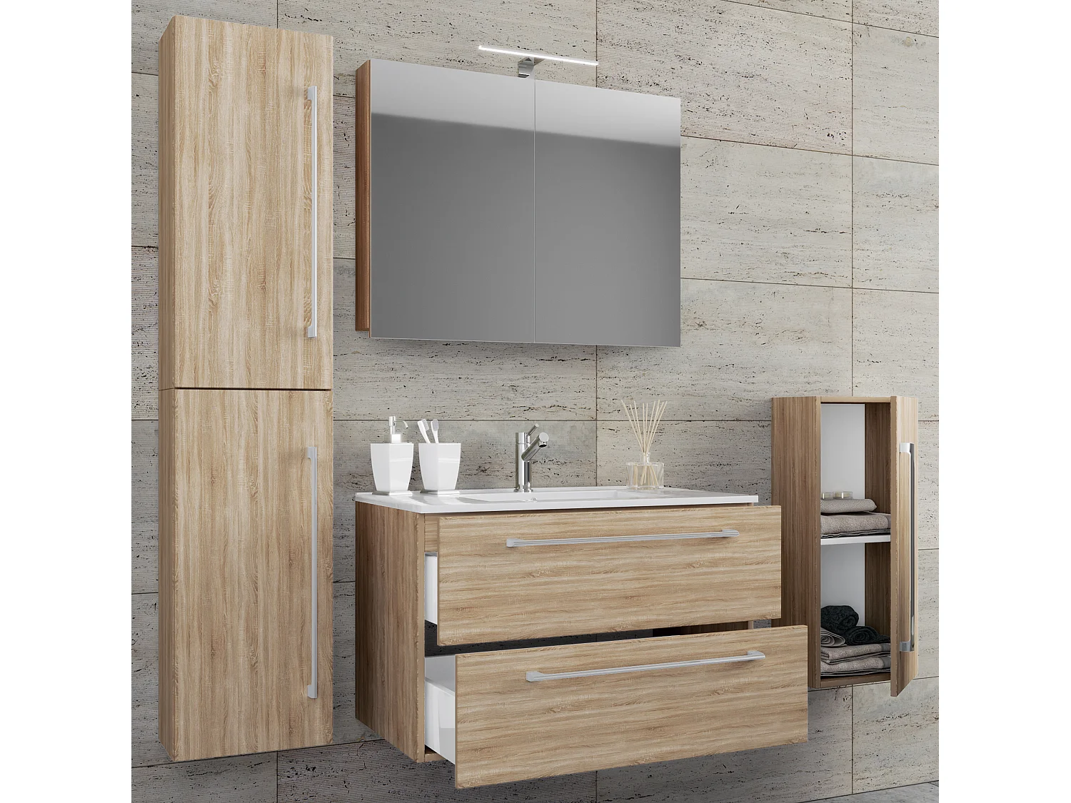 Bathroom furniture washbasin Badinos Sonoma Oak H. 152 x W. 126 x D. 46 cm