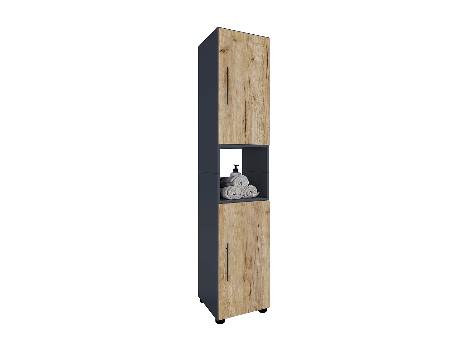 Bathroom furniture high cabinet Flandu Anthracite / honey oak H. 153 x W. 31 x D. 30 cm