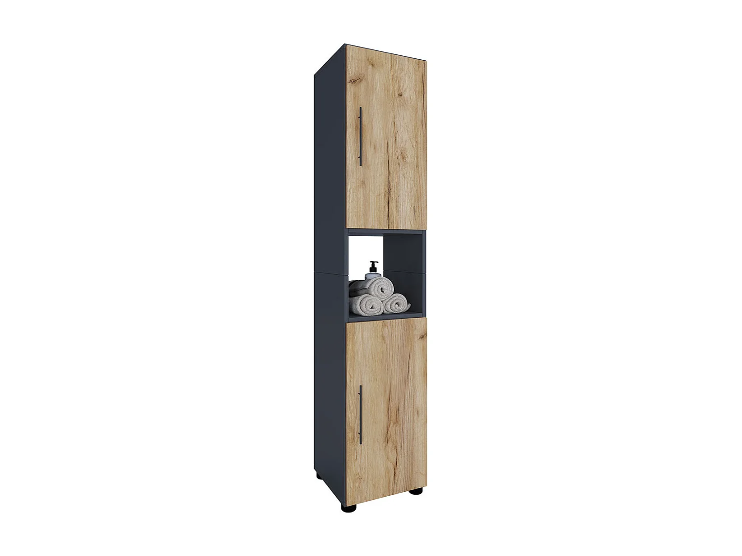 Bathroom furniture high cabinet Flandu Anthracite / honey oak H. 153 x W. 31 x D. 30 cm