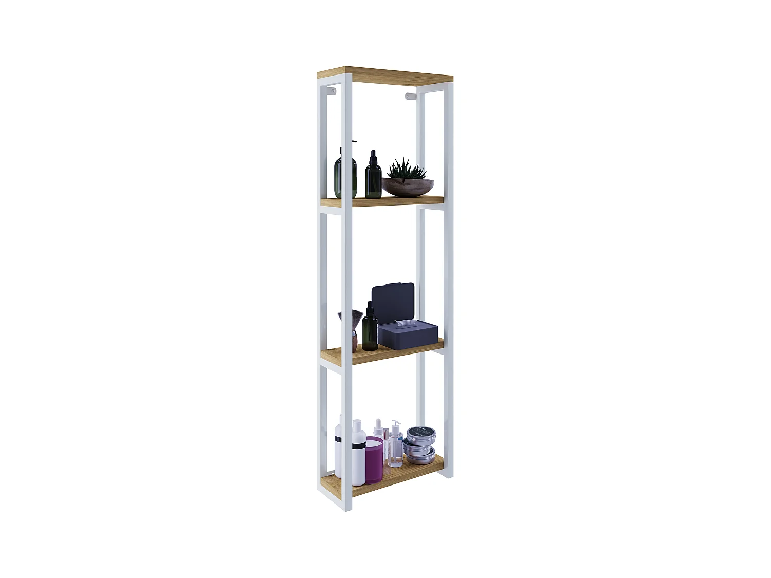 Bathroom furniture high cabinet Bitila White / Honey oak H. 112 x W. 35 x D. 15 cm