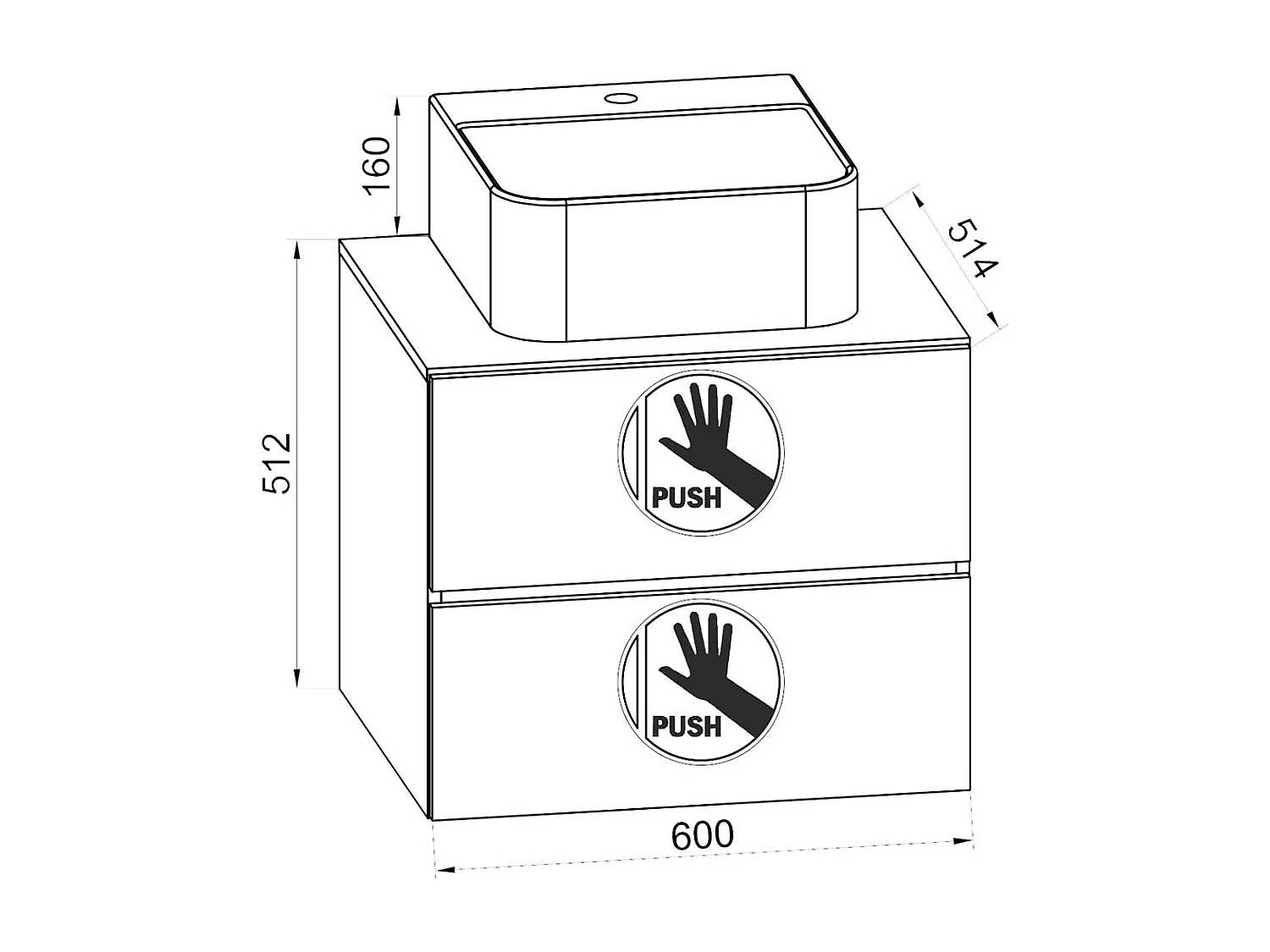 Bathroom furniture washbasin Lendas Honey oak H. 52 x W. 60 x D. 52 cm