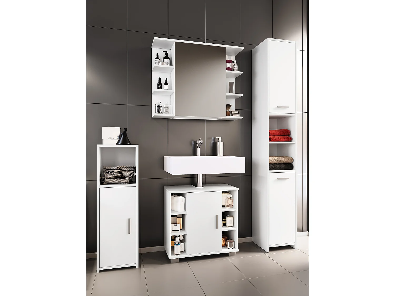 Bathroom furniture sets Zalo White H. 180 x W. 140 x D. 30 cm