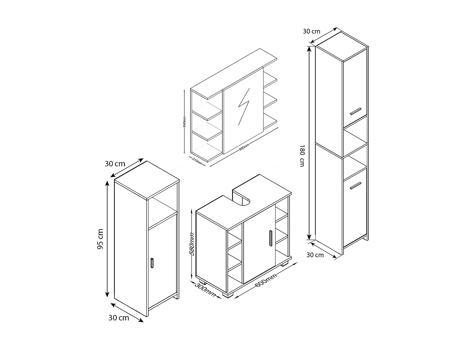 Bathroom furniture sets Zalo White H. 180 x W. 140 x D. 30 cm