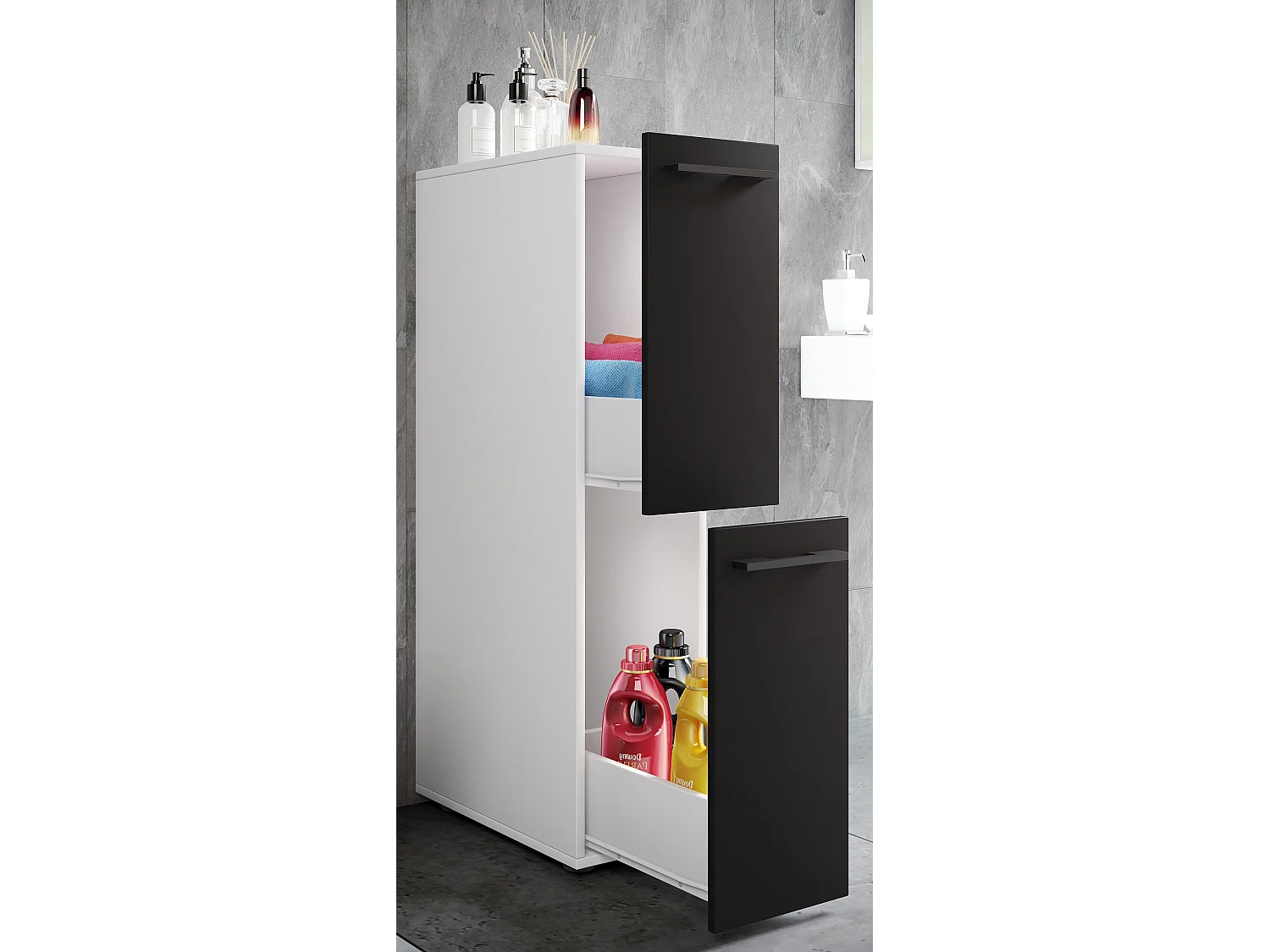 Bathroom furniture Midischrank Sadilo White / Black H. 110 x W. 25 x D. 50 cm