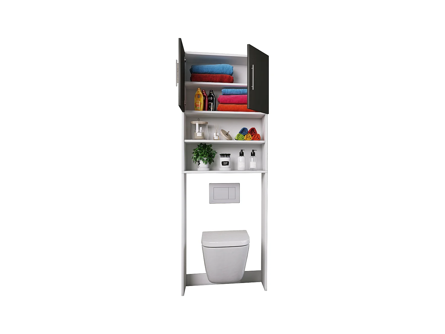 Bathroom furniture high cabinet Totas White / Black W. 64 x H. 190 x D. 25 cm