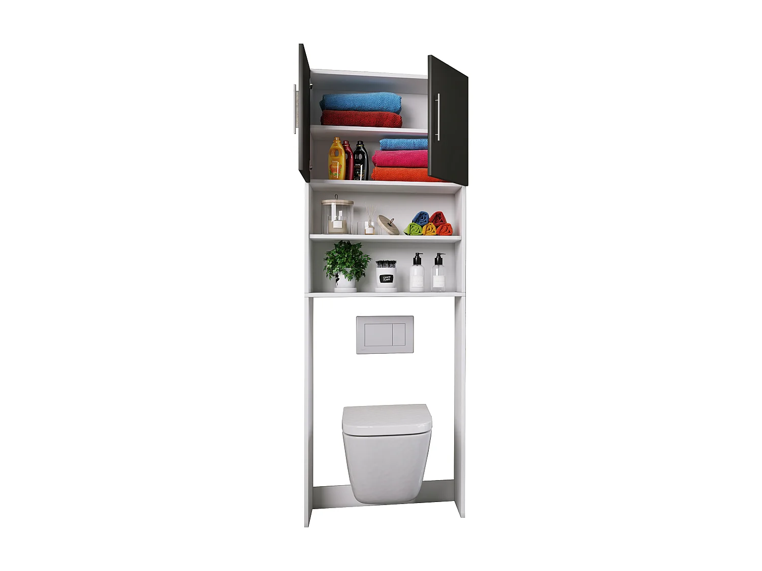 Bathroom furniture high cabinet Totas White / Black W. 64 x H. 190 x D. 25 cm