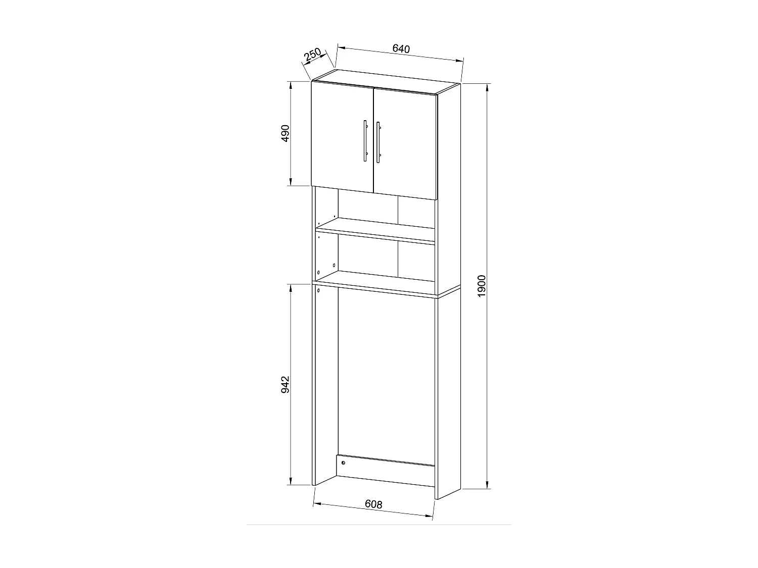 Bathroom furniture high cabinet Totas White / Black W. 64 x H. 190 x D. 25 cm
