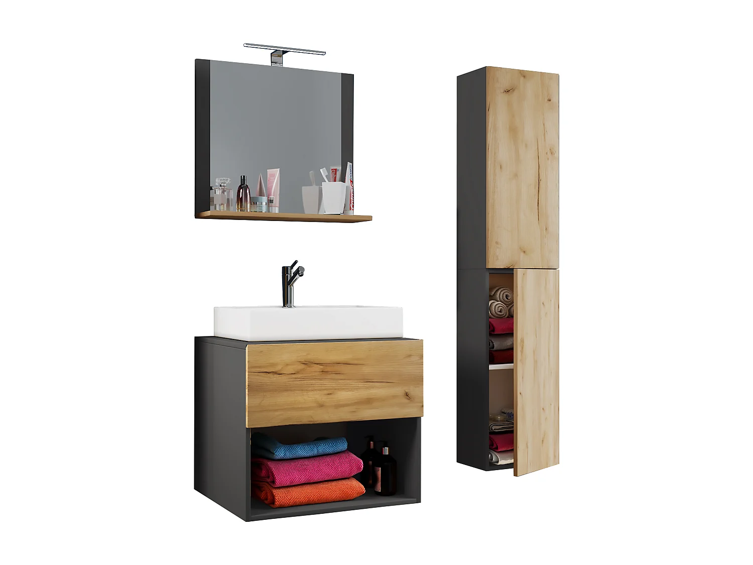 Bathroom furniture washbasin Lendas Anthracite / honey oak 0