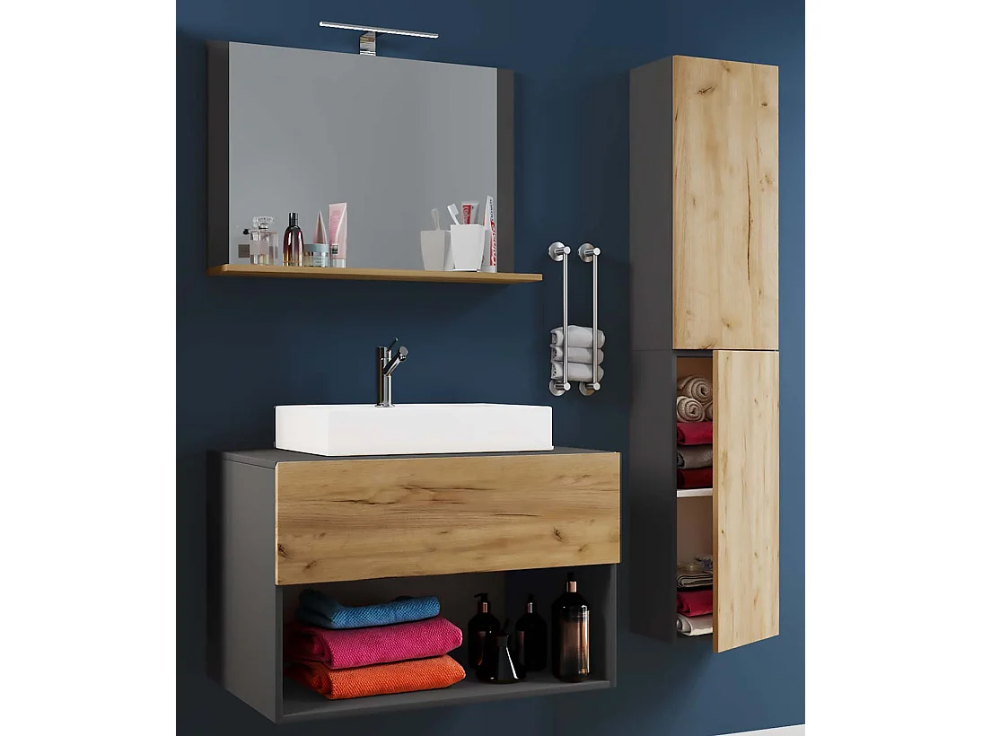 Bathroom furniture washbasin Lendas Anthracite / honey oak 0