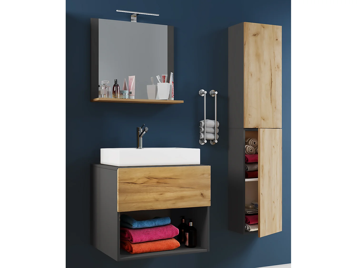 Bathroom furniture washbasin Lendas Anthracite / honey oak 0