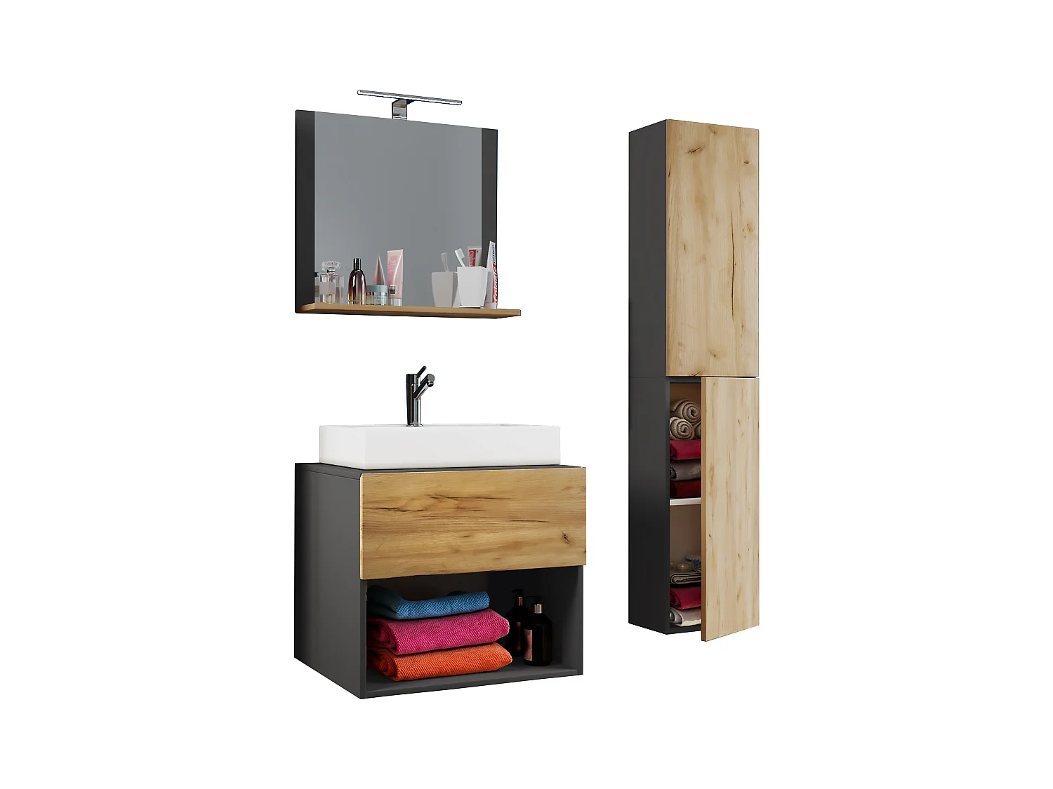 Bathroom furniture washbasin Lendas Anthracite / honey oak 0