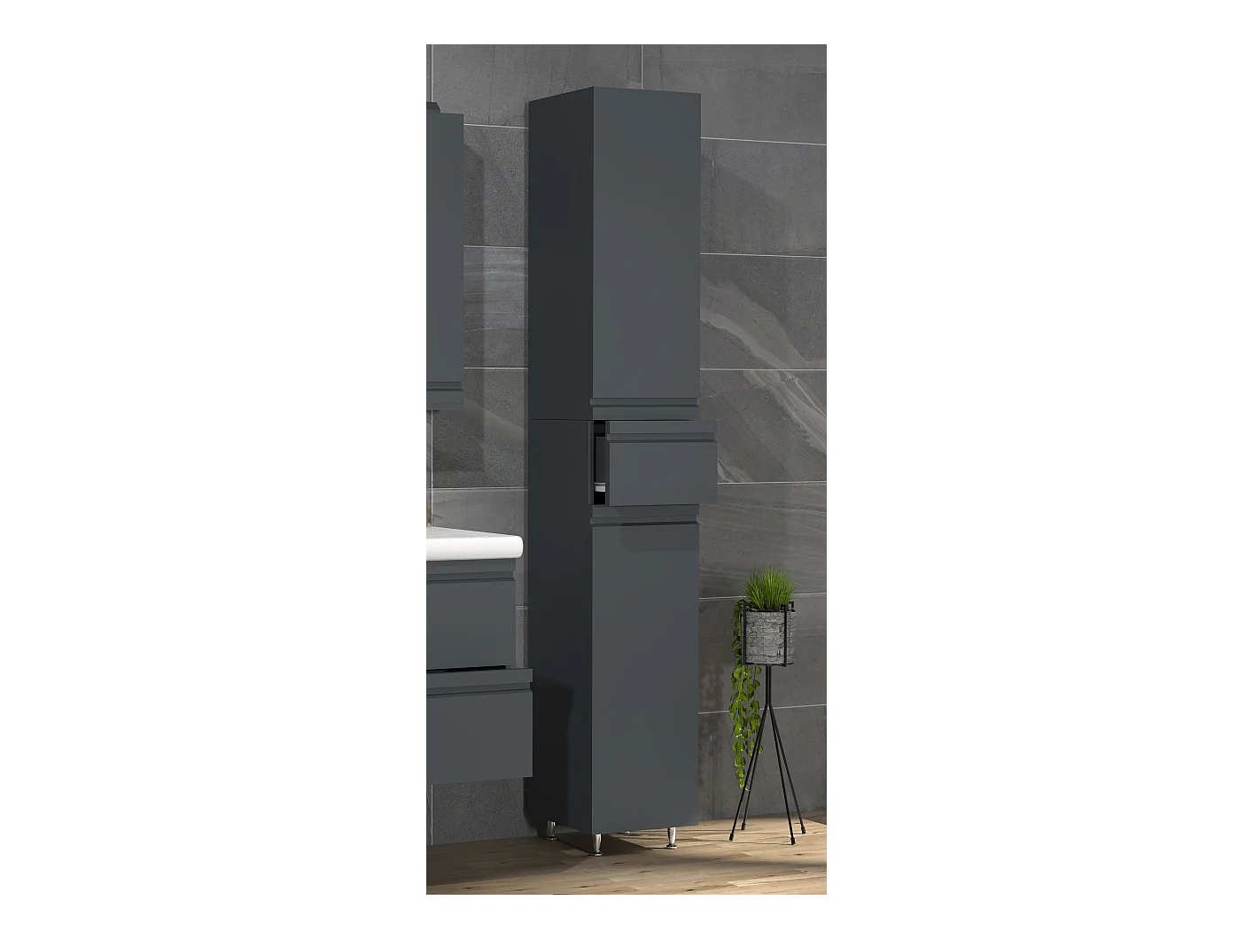 Bathroom furniture high cabinet Silora Anthracite H. 180 x W. 30 x D. 32 cm