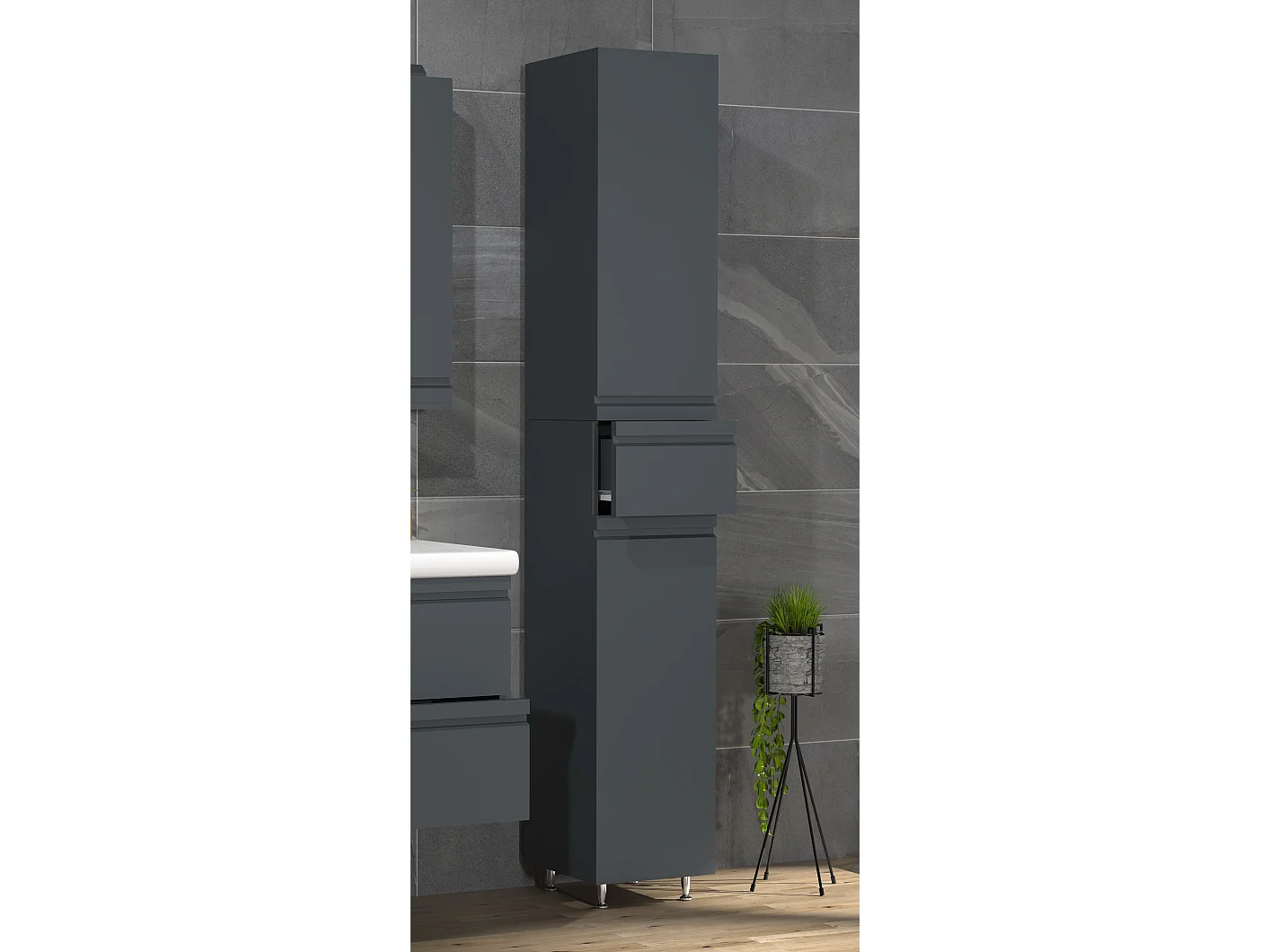 Bathroom furniture high cabinet Silora Anthracite H. 180 x W. 30 x D. 32 cm