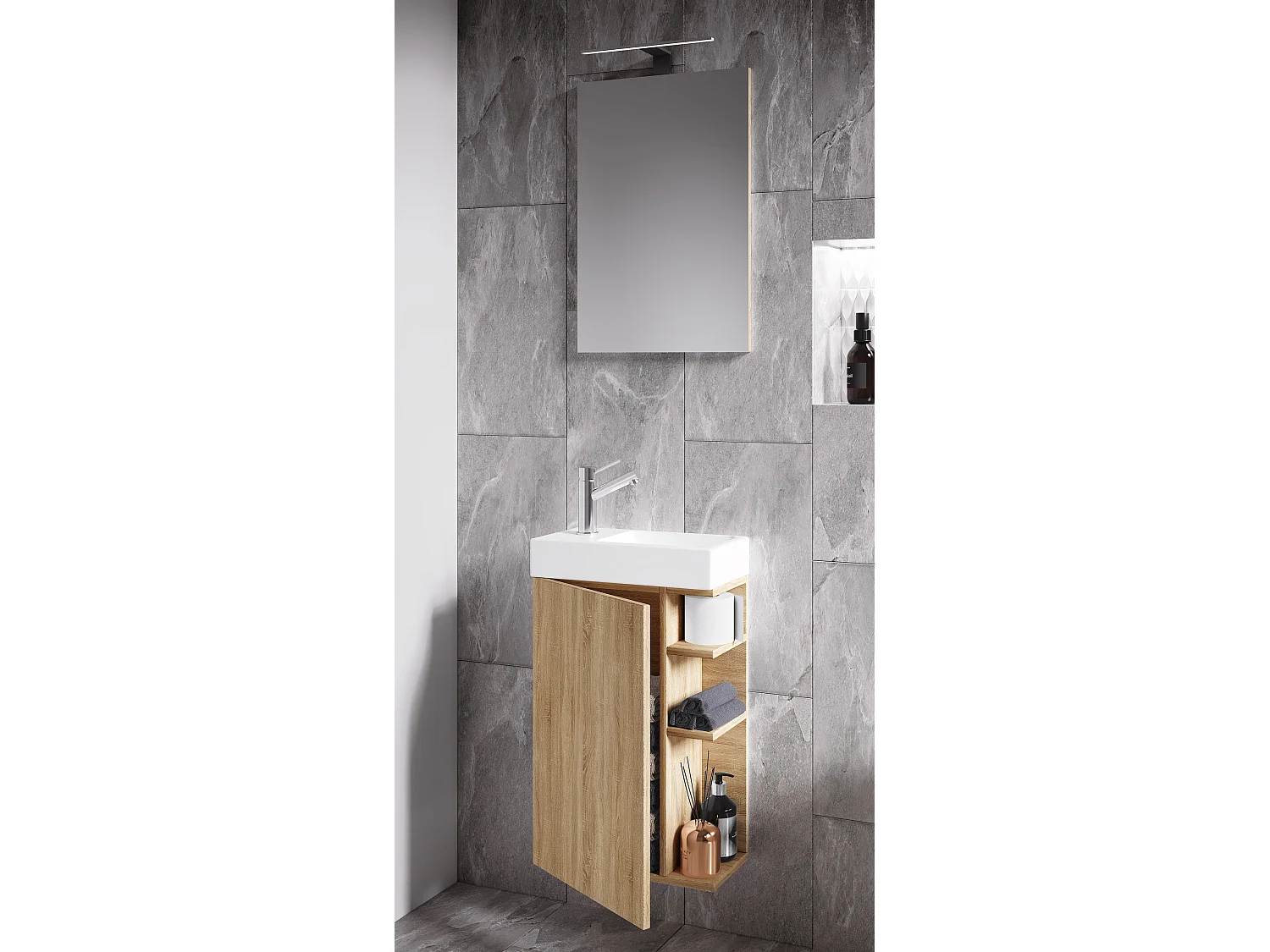 Bathroom furniture washbasin Lumia Sonoma Oak H. 129 x W. 40 x D. 22 cm