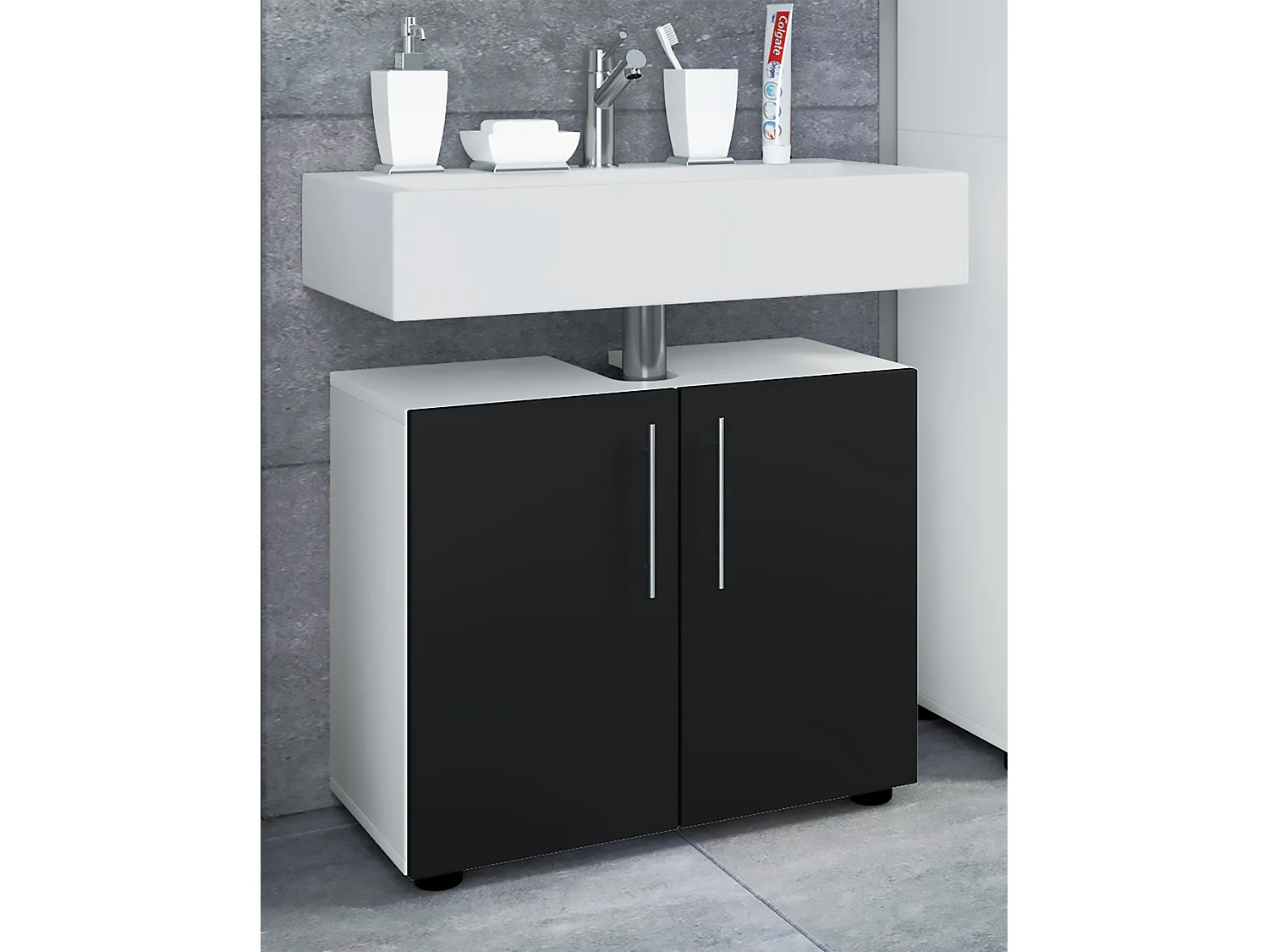 Bathroom furniture washbasin cabinet Flandu White / Black H. 51 x W. 60 x D. 30 cm