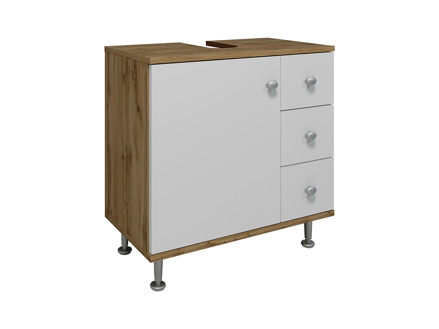 Bathroom furniture washbasin cabinet Nilosi Honey oak / White H. 61 x W. 60 x D. 33 cm
