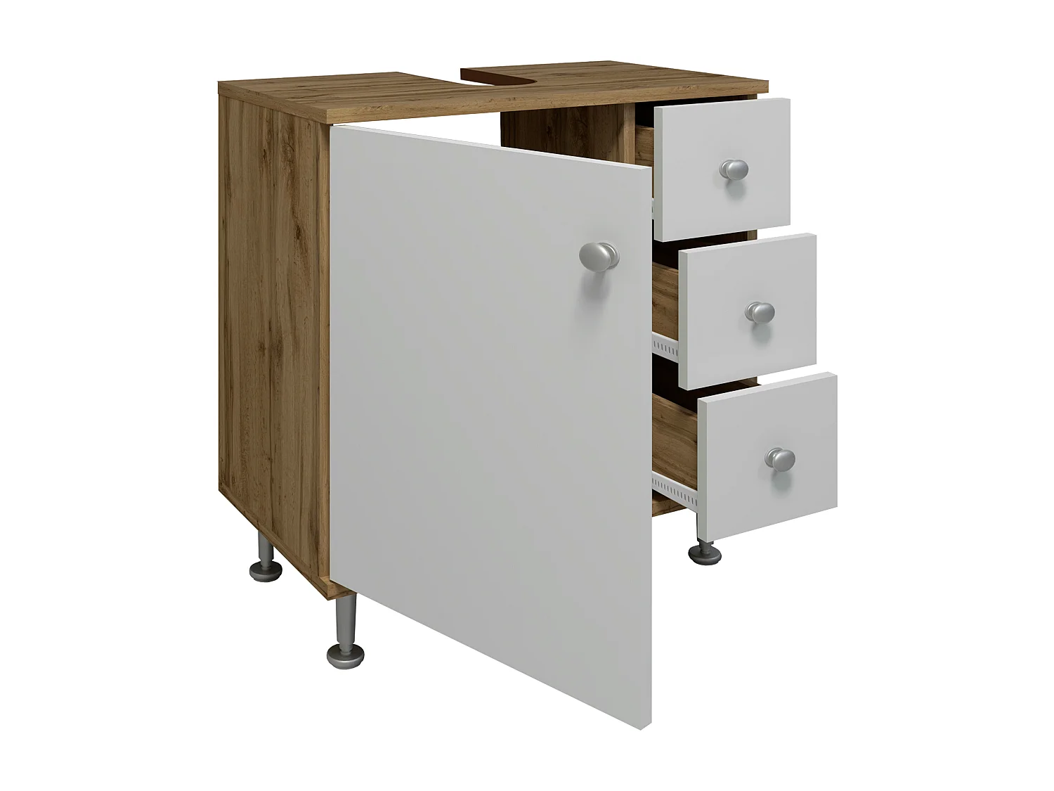 Bathroom furniture washbasin cabinet Nilosi Honey oak / White H. 61 x W. 60 x D. 33 cm